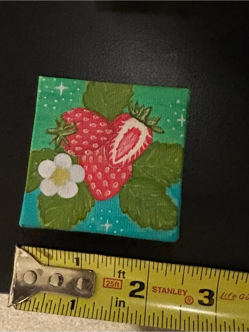 Hand-Painted Strawberry Canvas Wall Art - Green and Red - Picture 3 of 4